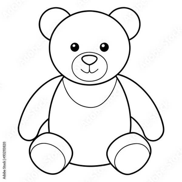 Fototapeta 2D Teddy Bear Seated on White Background line art vector illustration