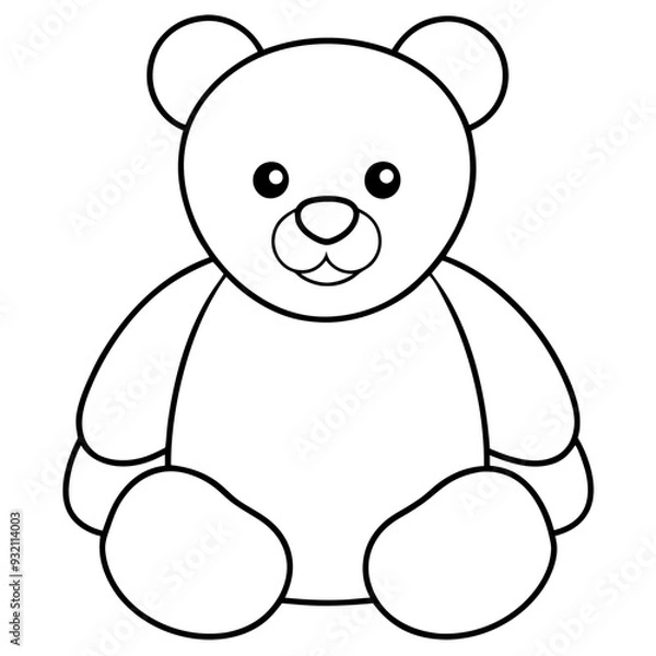 Obraz 2D Teddy Bear Seated on White Background line art vector illustration