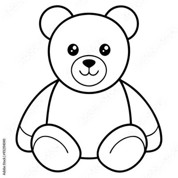 Obraz 2D Teddy Bear Seated on White Background line art vector illustration