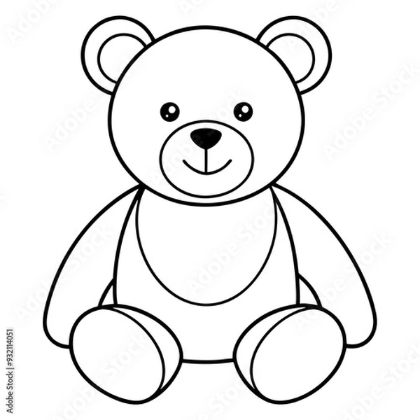 Obraz 2D Teddy Bear Seated on White Background line art vector illustration