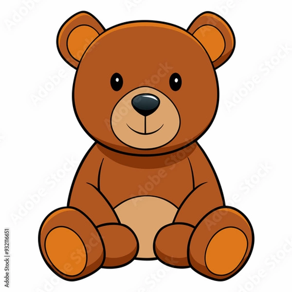 Fototapeta 2D Teddy Bear in a Seated Pose on a White Background