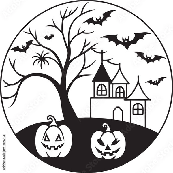 Obraz Minimalist Halloween Illustration Vector Line Art in Black and White