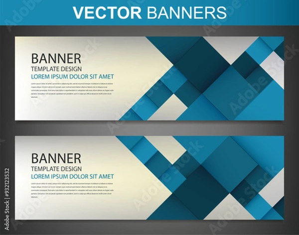 Fototapeta Two banners with colorful squares. Business design template. Website template. Horizontal banners set. Vector illustration