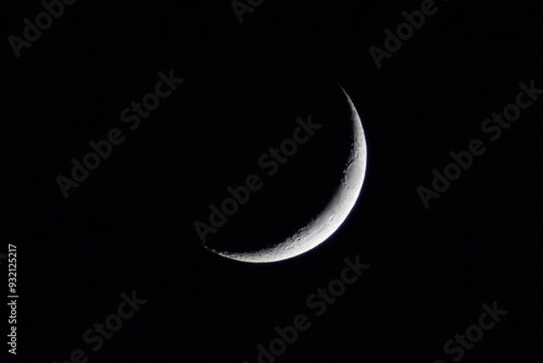 Obraz Crescent Moon in the night sky,Detailed,Crescent Moon on black,Ramadan and eid theme.
