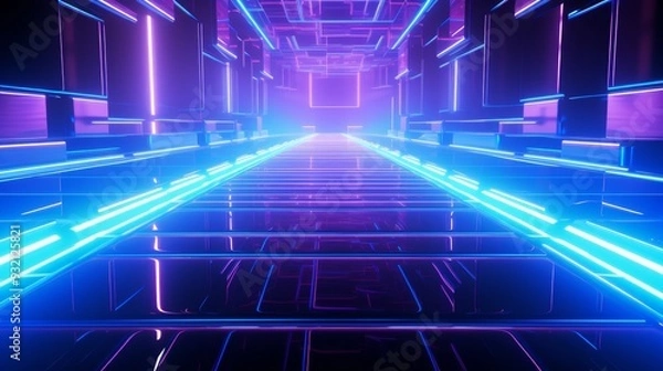 Fototapeta Neon Lights in a Futuristic Corridor
