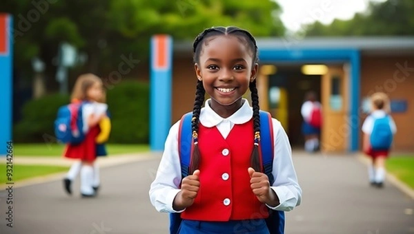 Obraz Young girl getting ready for returning to school