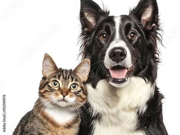 Fototapeta a dog and cat looking at camera