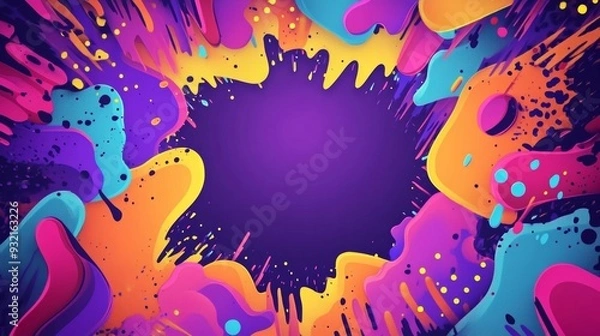 Fototapeta 80s and 90s style abstract art with bright geometric patterns and central empty space