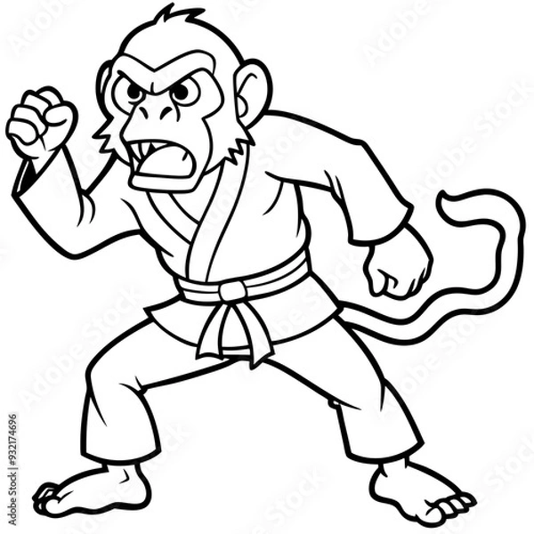 Obraz Angry Karate monkey White Background line art vector illustration