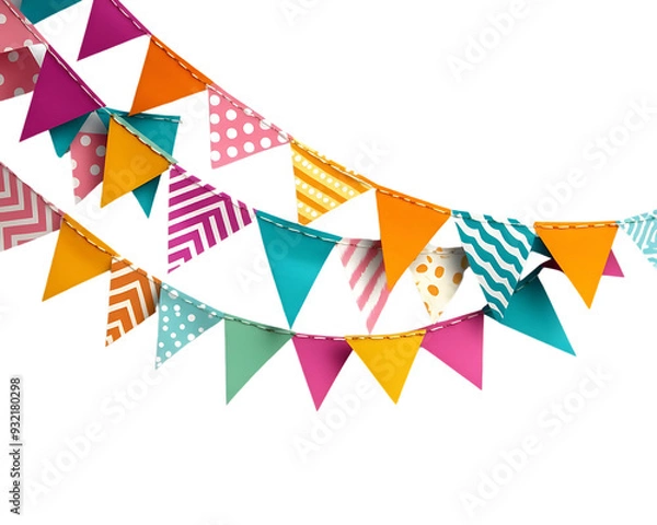 Obraz Colorful party bunting flags hanging in a festive arch. Perfect for celebrations and events.