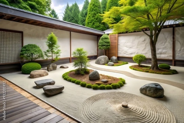 Fototapeta A serene oasis crafted with clean lines, neutral hues, and organic touches, embodying the principles of simplicity and tranquility in a peaceful retreat.