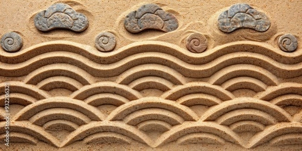 Obraz Geometric patterns and stone designs in sandy landscape at sunset