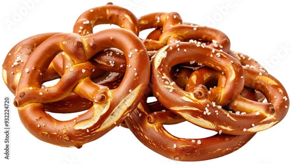 Fototapeta Salty and Stacked: A Pile of Delicious Pretzels, isolated on transparent background.