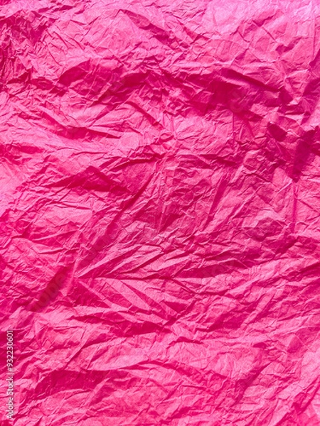 Fototapeta Pink crumpled paper background, backing, backdrop for creativity
