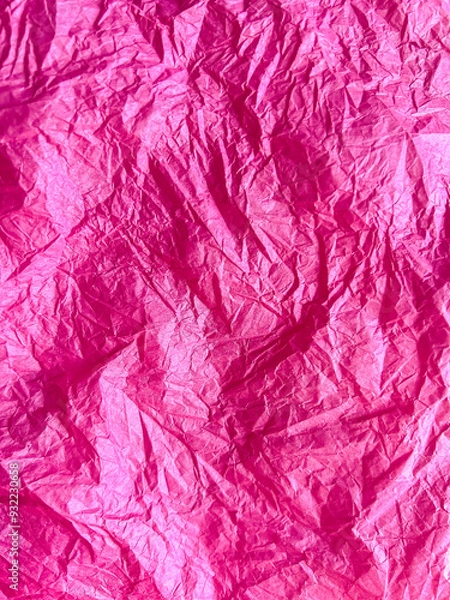 Fototapeta Pink crumpled paper background, backing, backdrop for creativity