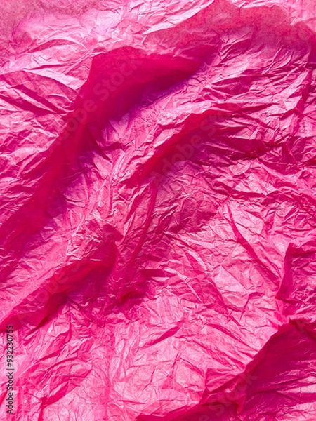 Fototapeta Pink crumpled paper background, backing, backdrop for creativity