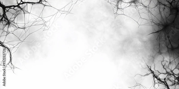 Fototapeta Scary spider webs are framing a foggy background in this halloween themed banner