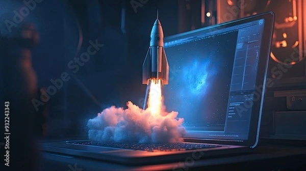 Fototapeta Launching Space Shuttle From Laptop Display