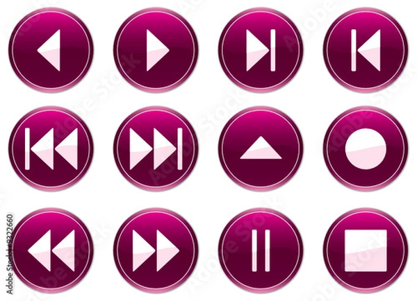 Obraz Multimedia buttons set. Purple - white palette. Vector.