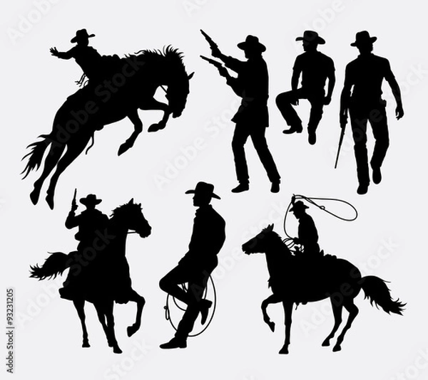 Fototapeta Cowboy activity silhouettes. Good use for symbol, logo, web icon, mascot, or any design you want. Easy to use.