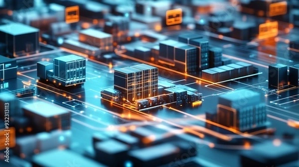 Obraz Modern representation of supply chain optimization showcasing logistics inventory management and demand forecasting with clean geometric patterns