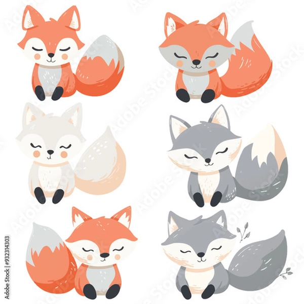 Fototapeta Vector Kitsune simple and minimali