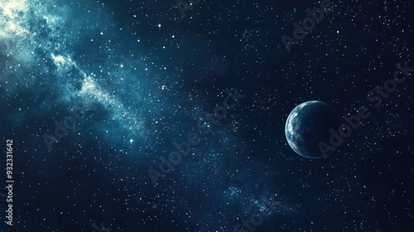 Fototapeta 2D illustration featuring a realistic starry background in deep space showcasing bright stars planets and moons Ideal for various science fiction themes and cosmic art