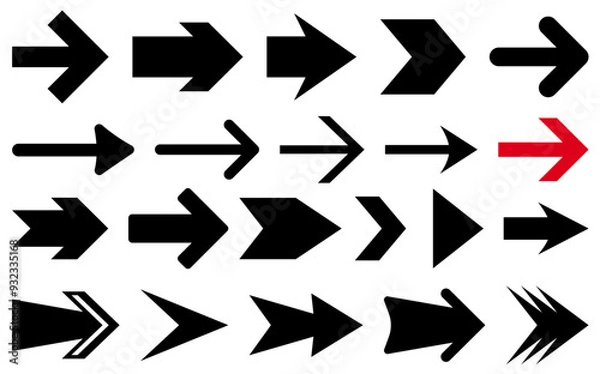 Obraz Vector illustration featuring a variety of bold directional arrows in black and red, with sharp geometric designs.