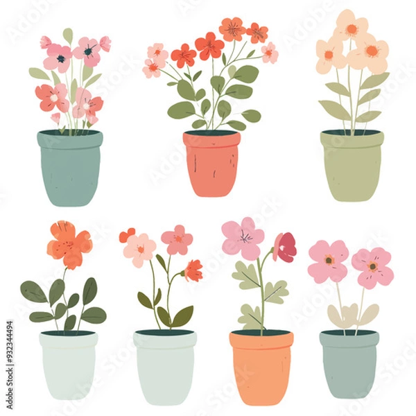 Fototapeta Vector Geranium in vase simple and