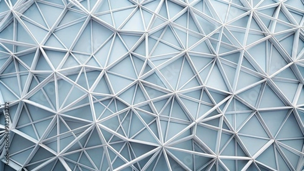 Fototapeta Intricate geometric pattern of interconnected triangles and lines in white on a clean background, creating a sense of modernity and sophisticated visual harmony.