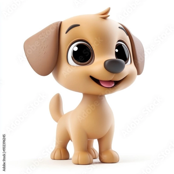 Fototapeta 3D cartoon, a dog. on a solid white background