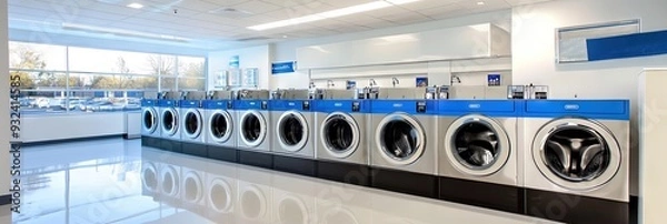Fototapeta modern laundromat - retail space with washing machines and driers for laundry
