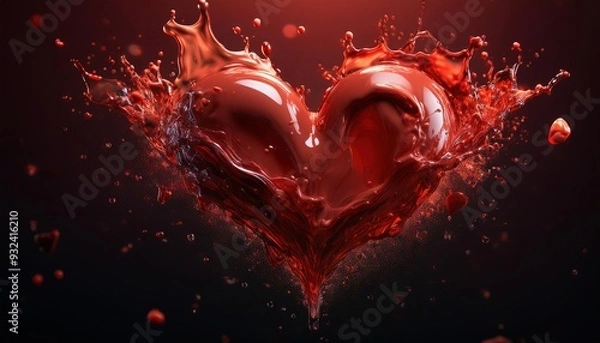 Fototapeta Heart Shaped Splash of Red Liquid Art