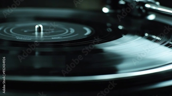 Obraz Black vinyl record spinning on a turntable, nostalgic and retro, music in motion