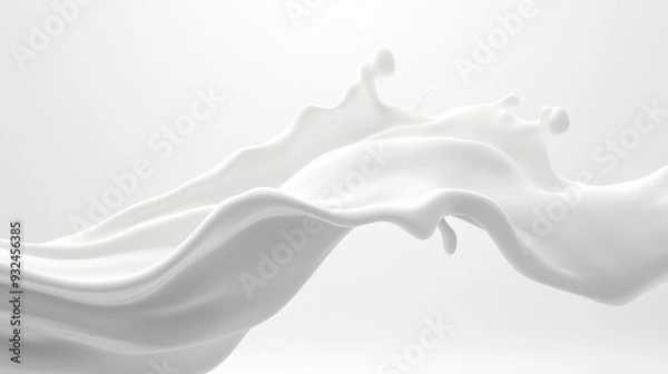 Fototapeta A white wave of milk is splashing across a white background