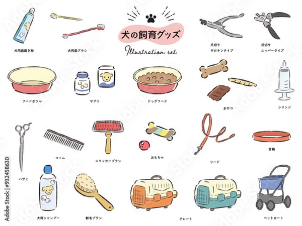 Obraz 犬の飼育グッズのイラストセット