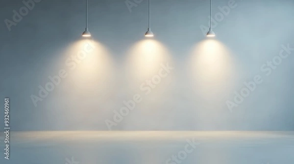 Fototapeta A white wall with three lights shining on it