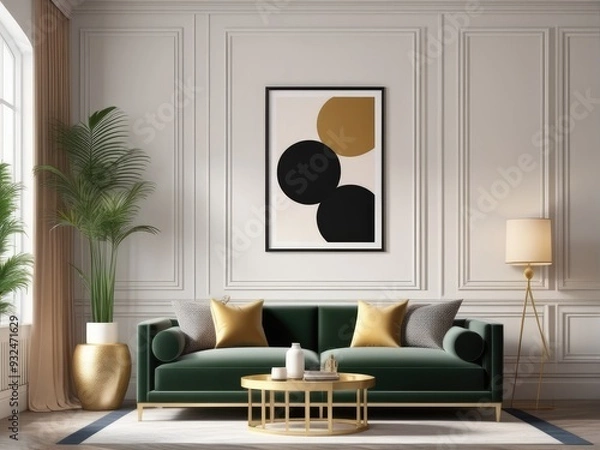 Fototapeta poster frame mock-up on modern living room interior. minimalist fucnitures