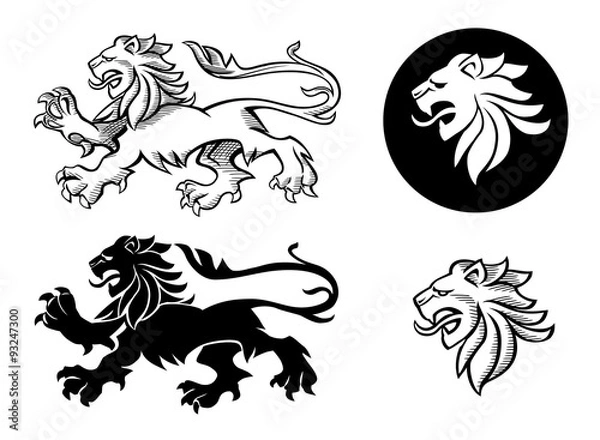 Fototapeta Heraldic lion silhouettes