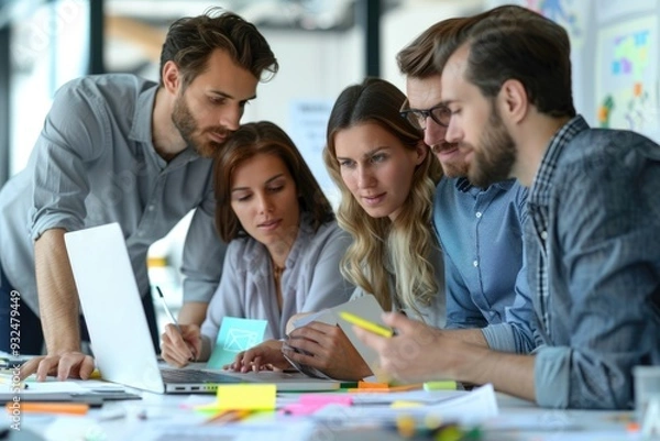 Obraz Group of professionals in office, engaged in collaborative brainstorming
