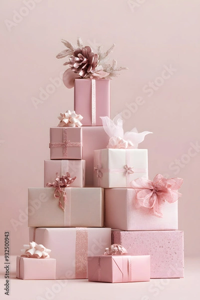Fototapeta stack of gift boxes on the pink background.
