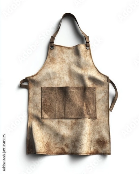 Obraz A hyperrealistic 3D render of a butchers apron, clean and hanging on a hook, isolated on white background