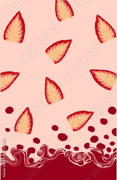 Fototapeta pink background with strawberry pieces and red jelly balls