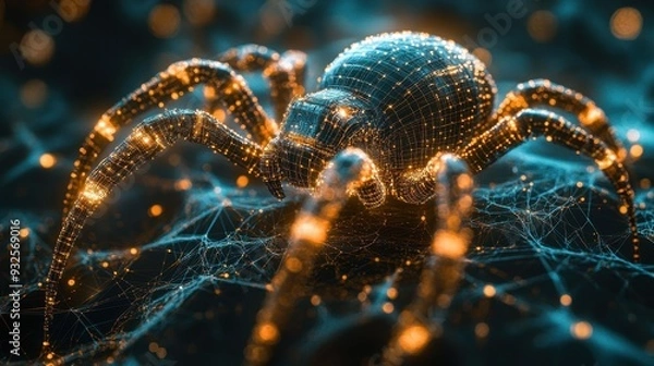 Fototapeta Digital Spider Web Network Abstract Art