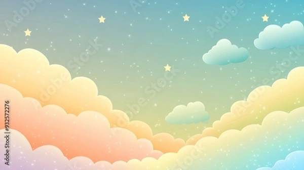 Fototapeta Dreamy Sky with Fluffy Clouds and Stars