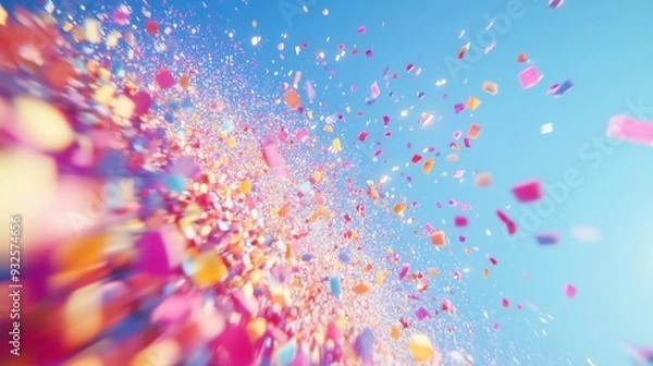 Fototapeta Colorful Confetti Explosion Against a Blue Sky