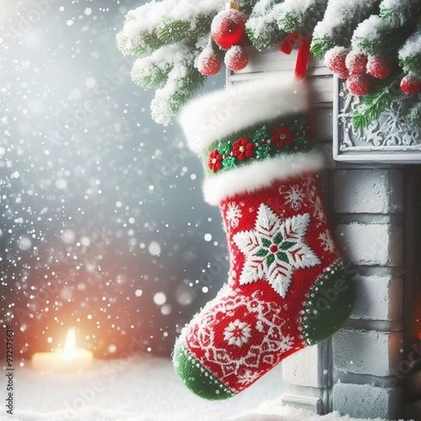 Obraz christmas stocking with christmas decorations