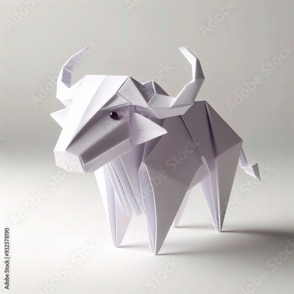 Obraz origami buffalo isolated on white