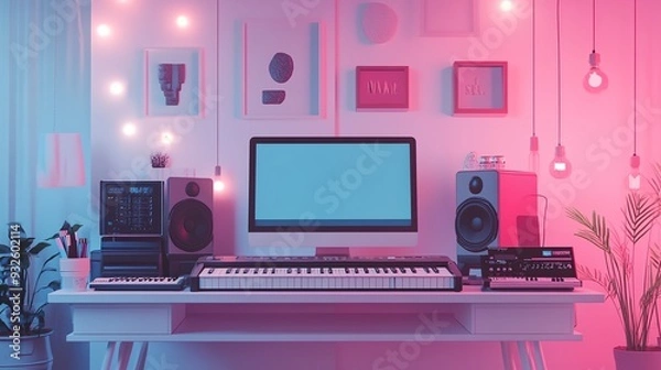Fototapeta a computer desk with a keyboard