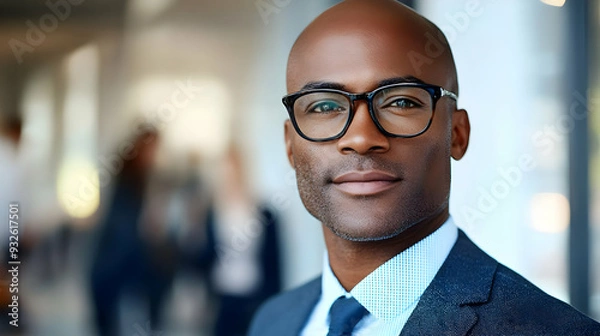 Fototapeta A confident professional man in a suit and glasses poses for a portrait.
